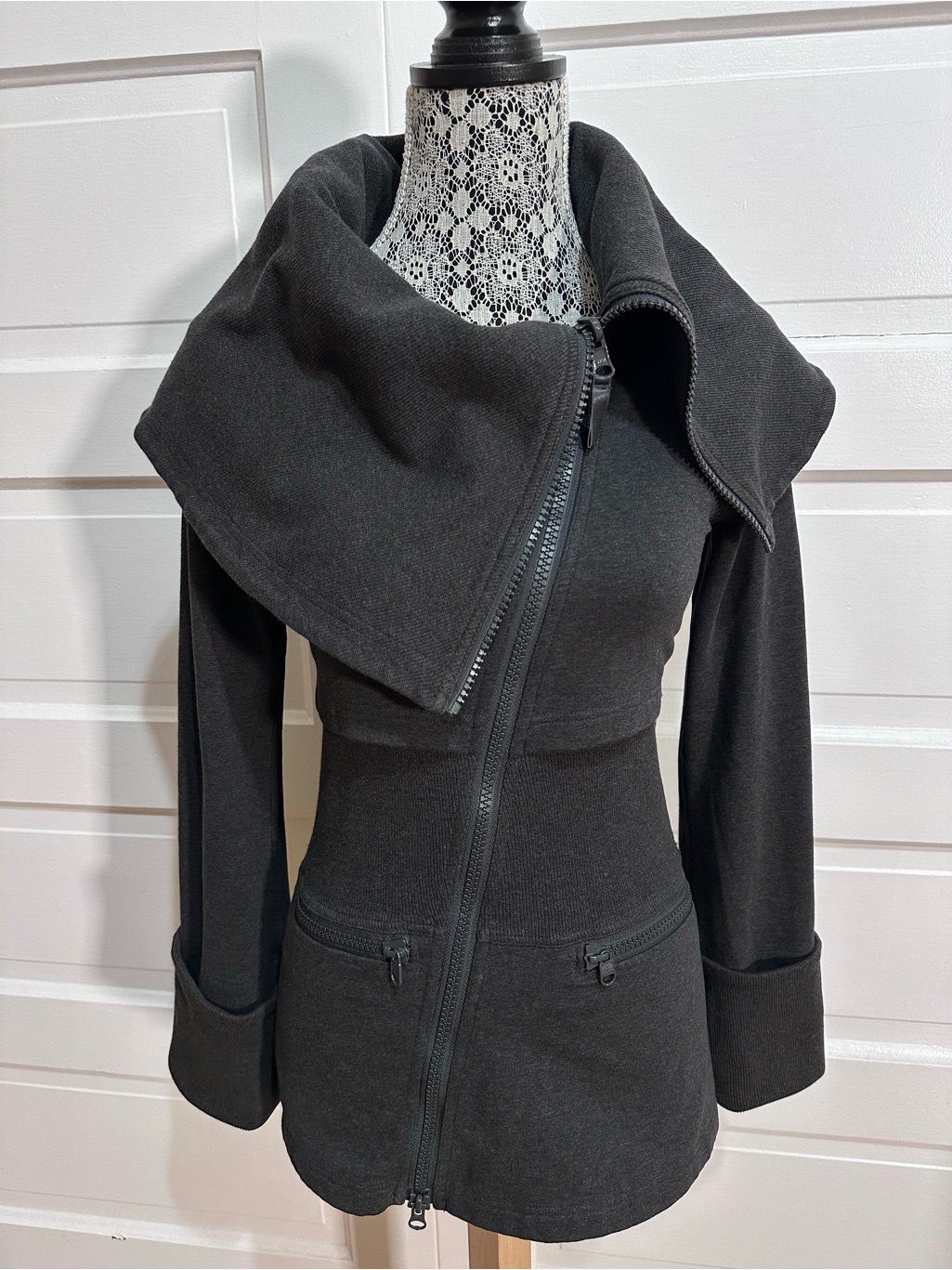 Rare Lululemon Over The Top Jacket Size 4 Heathered Black Oversized Cowl Neck